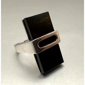 Modernist Black Stone Sterling Silver Ring